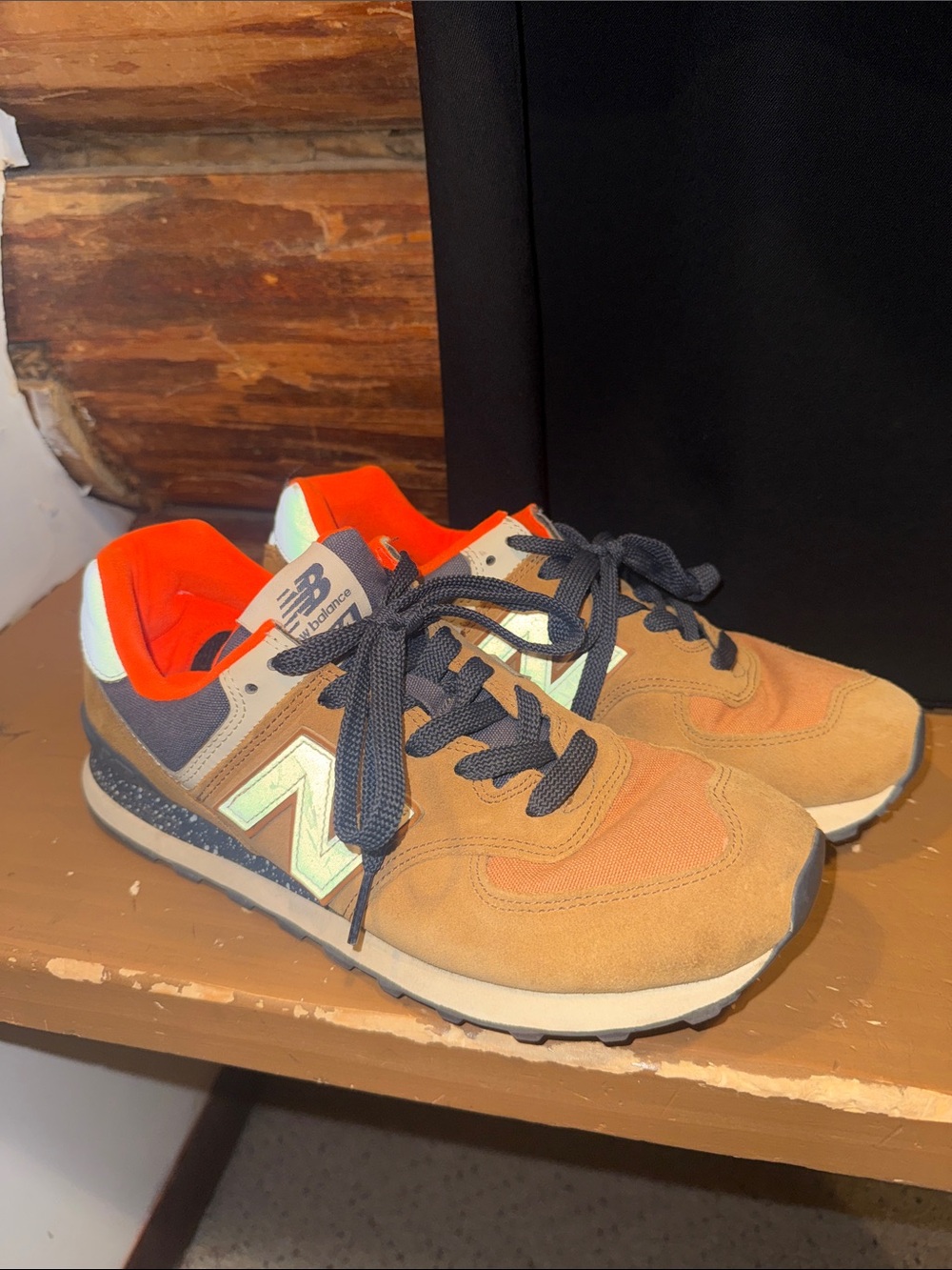 New Balance Tan & Orange Suede Sneakers with Navy Accents